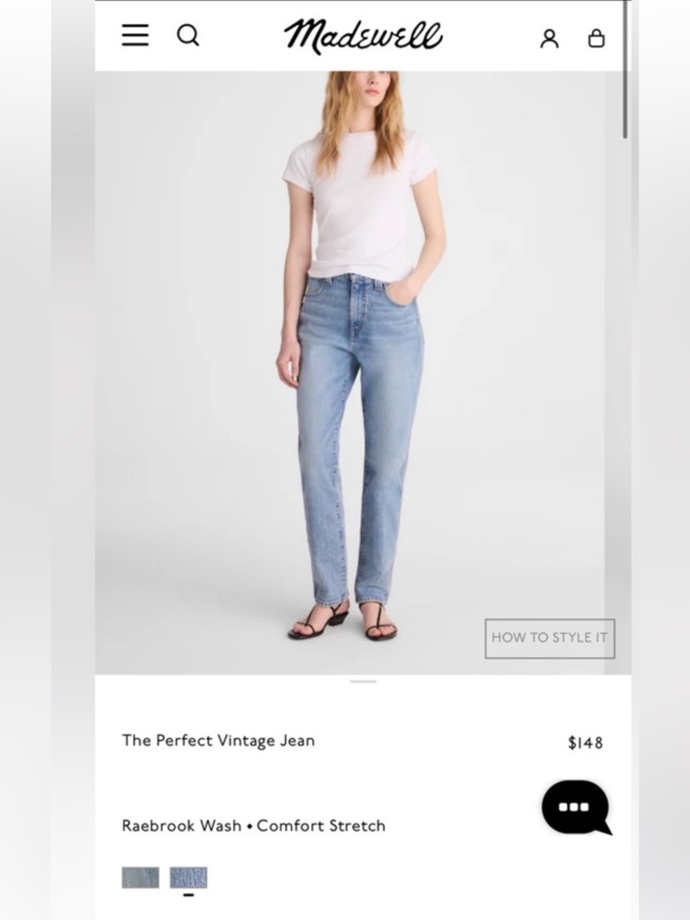 Madewell sz 28 THE PERFECT VINTAGE JEAN high rise Light Wash Blue Denim Pants